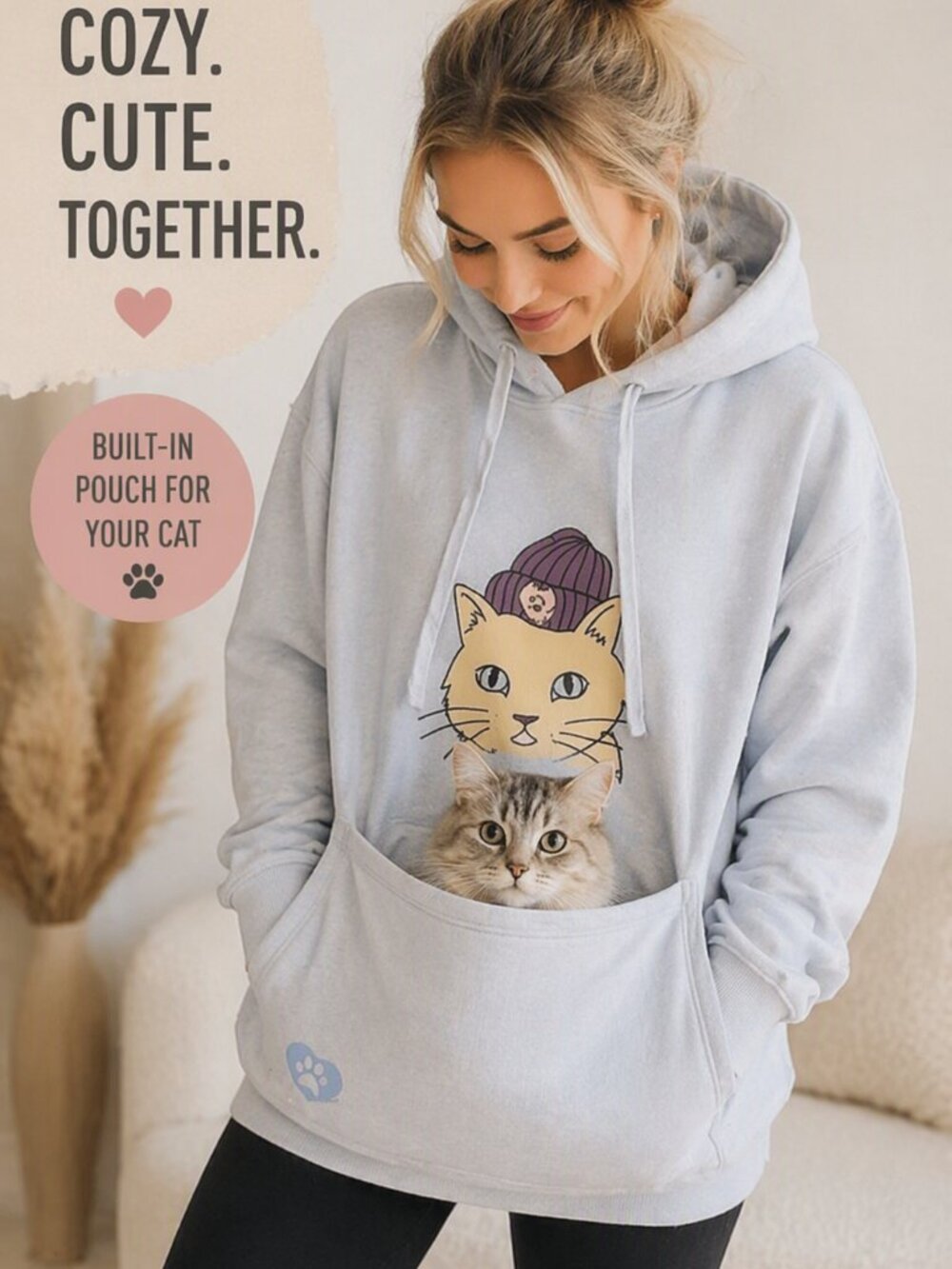 460 - Cozy Cat Pocket Hoodie by BOBS 🐾 Soft Girl Lounge Pet Carrier Pullover